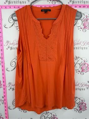 Cable & Gauge tank top floral Bright Orange Sleeveless Embroidered V-Neck Tank